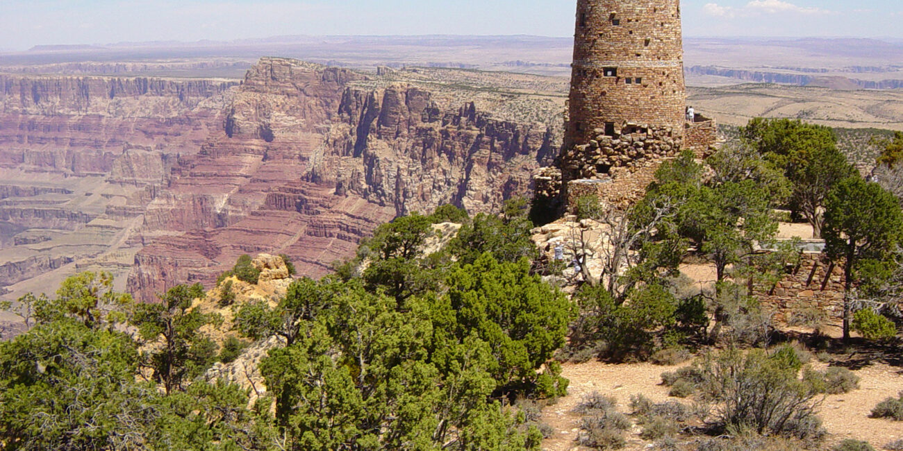a tower on desert landscape