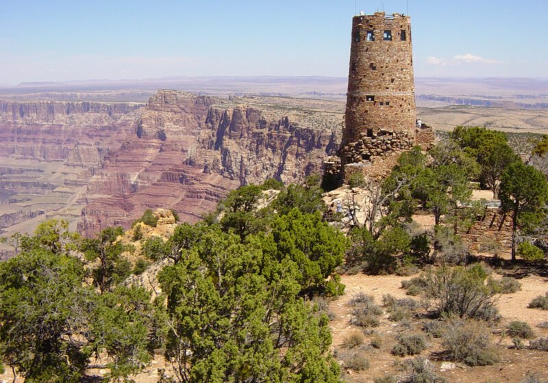 a tower on desert landscape