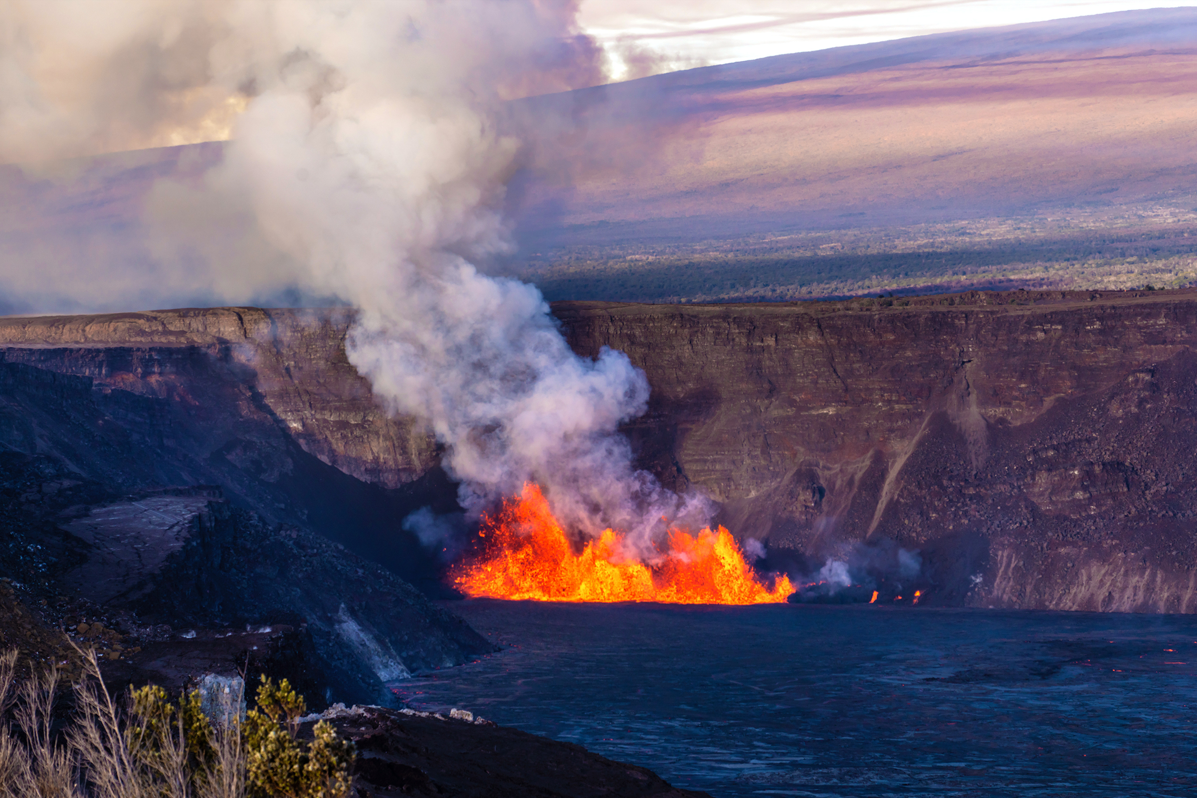 an eruption with lava